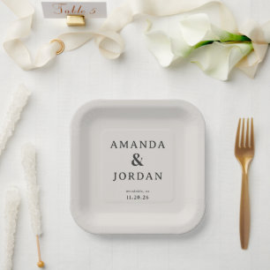 Elegante Beige Minimalistische Namen Pappteller