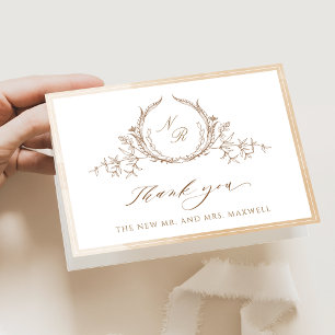 Elegante Beige Mit Monogramm, Aquarellwoche Dankeskarte