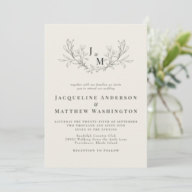 Elegante Beige Monogram No Elents Wedding Einladung (Stehend Vorderseite)