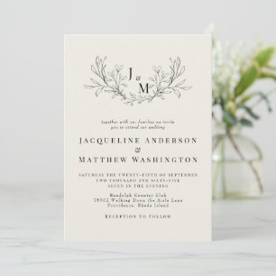 Elegante Beige-Monogramm-Hochzeit ohne Eltern Einladung