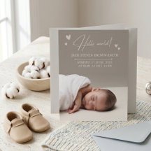 Elegante Beige Neutrale Newborn-Announcement-Karte