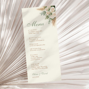 Elegante beige Pampasgras Hochzeits-Speisekarte Menükarte