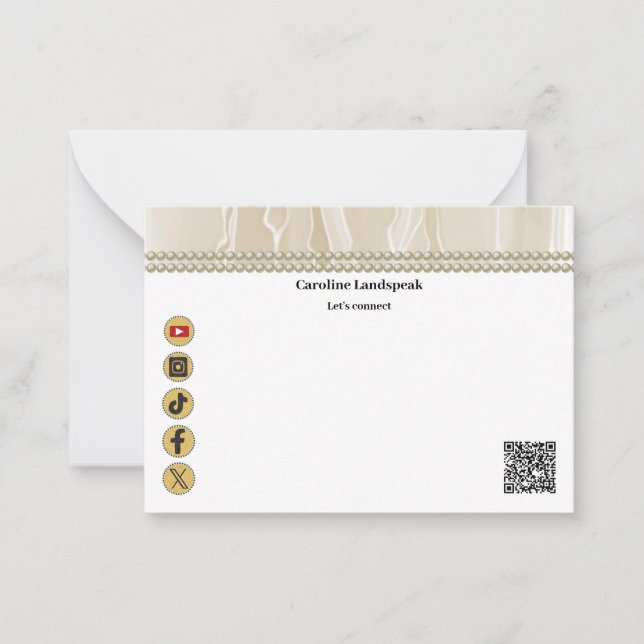 Elegante Beige Silk, Social Media & QR Code Mitteilungskarte (Vorderseite)
