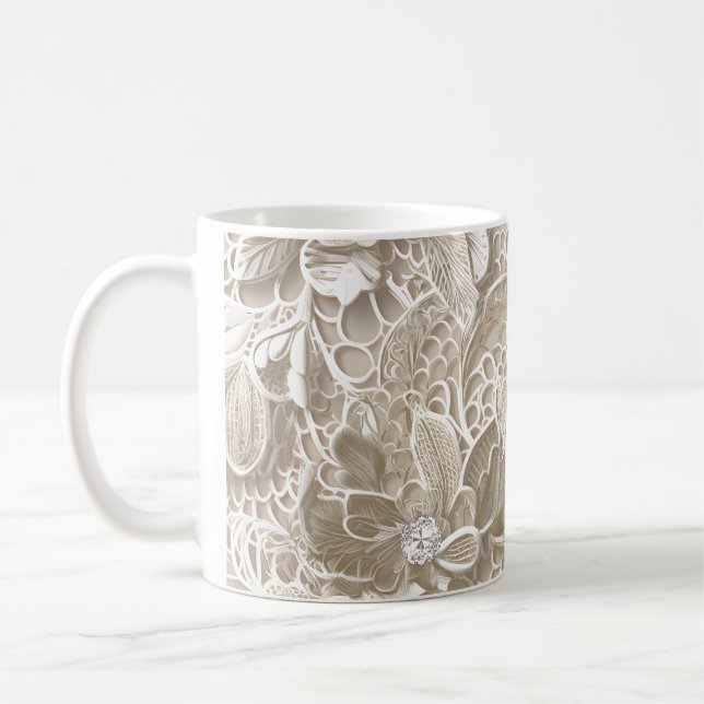Elegante beige Spitze mit Diamant Kaffeetasse (Links)