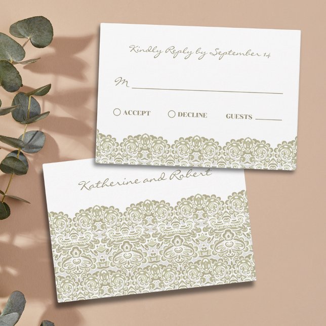 Elegante beige Spitze RSVP-Karte (Von Creator hochgeladen)