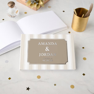 Elegante beige Streifen mit goldenen Sternen Gästebuch