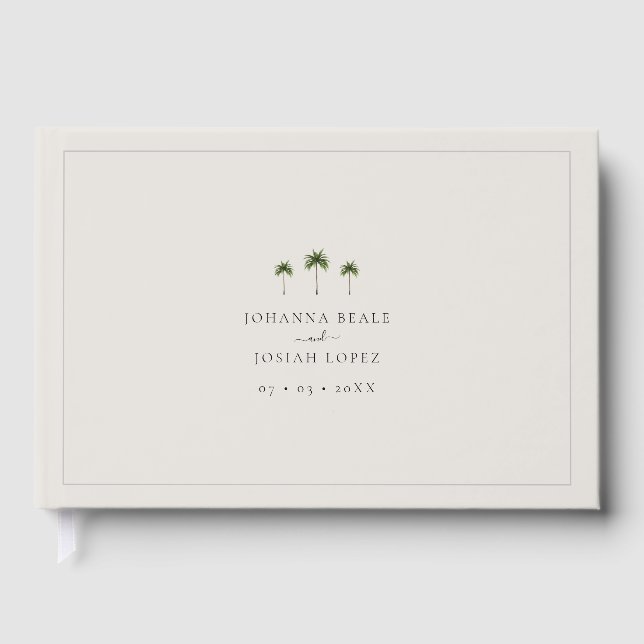 Elegante Beige Tropical Palm Tree Wedding Gästebuch (Vorderseite)