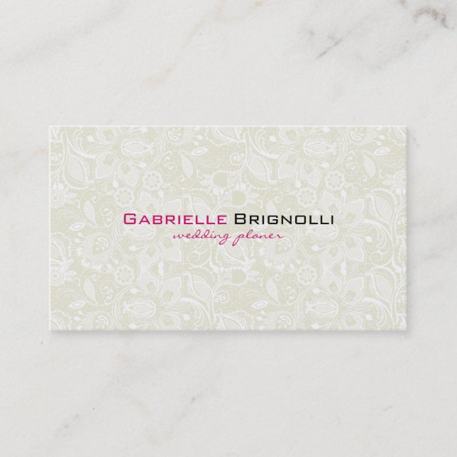 Elegante Beige und Vintage Blumenspitze Visitenkarte (Vorderseite)