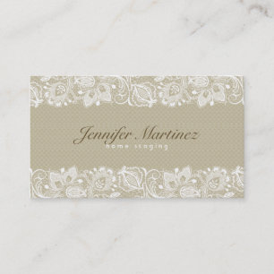 Elegante Beige und Vintage Blumenspitze Visitenkarte