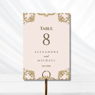 Elegante Beige Verzierte barocke Hochzeit Tischnummer