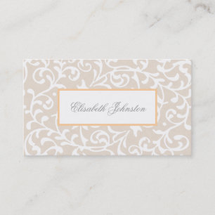 Elegante Beige Wirbel Damask Feminine Floral Visitenkarte
