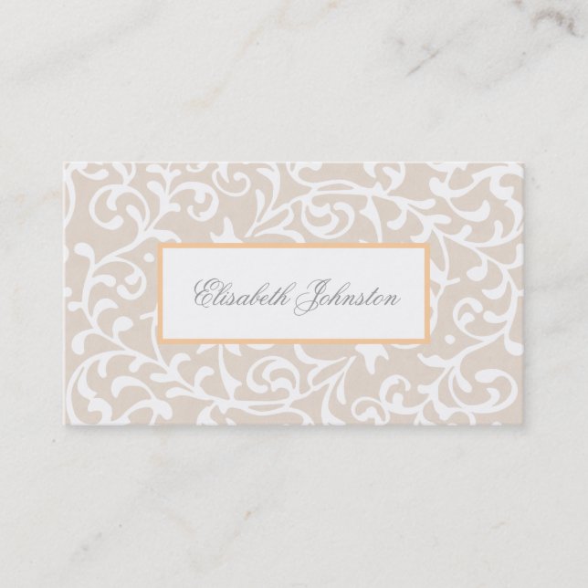 Elegante Beige Wirbel Damask Feminine Floral Visitenkarte (Vorderseite)