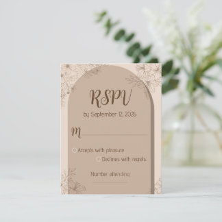 Elegante beigefarbene Blumen-Hochzeits-RSPV-Karte RSVP Karte