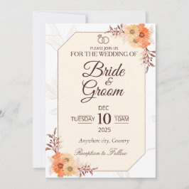 Elegante beigefarbene florale Hochzeitseinladung | Einladung