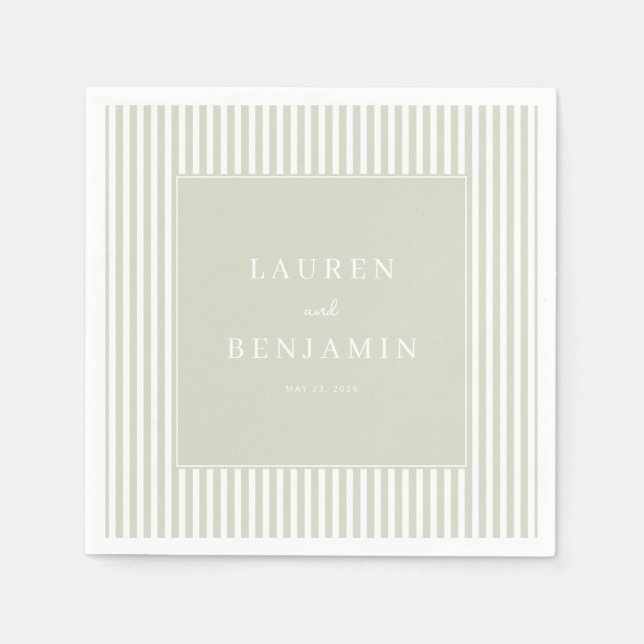 Elegante beigefarbene Streifen und Hellgrün Serviette (Vorderseite)