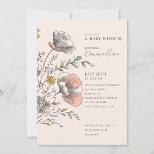 Elegante bemalte Baby-Party mit Wildblumen-Motiv Einladung