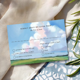 Elegante Bemalte Blaue Himmel Puffy Rosa Wolken Ho RSVP Karte