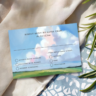 Elegante Bemalte Blaue Himmel Puffy Rosa Wolken Ho RSVP Karte