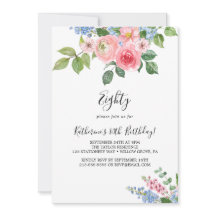 Elegante bemalte Blumen-Einladung zum 80. Geburtst