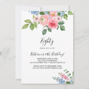 Elegante bemalte Blumen-Einladung zum 80. Geburtst Einladung