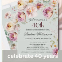 Elegante bemalte Blumenparty-Einladung zum 40. Geb