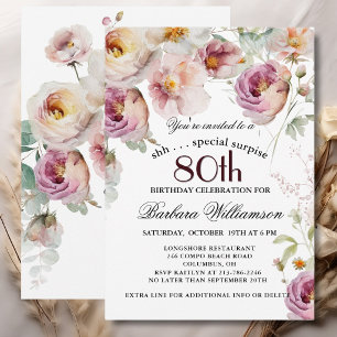 Elegante bemalte florale Überraschung zum 80. Gebu Einladung