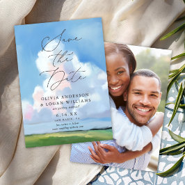 Elegante bemalte Landschaft blauer Himmel Wolken H Save The Date
