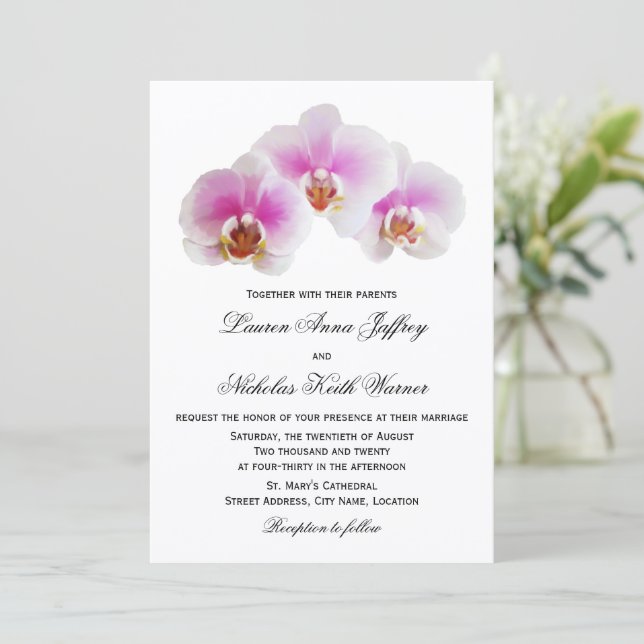 Elegante bemalte Orchideen Hochzeiten Einladungen (Stehend Vorderseite)