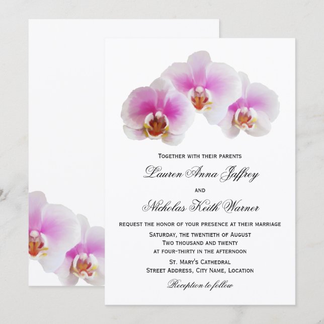 Elegante bemalte Orchideen Hochzeiten Einladungen (Vorne/Hinten)