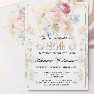 Elegante bemalte rosafarbene Floral zum 85. Geburt Einladung