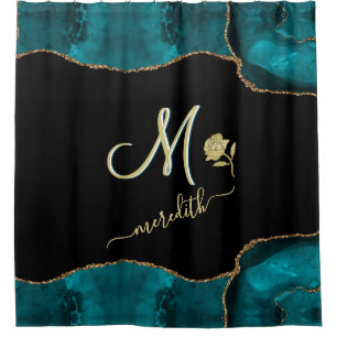 Elegante benutzerdefinierte Monogram Aquamarin Bla Duschvorhang