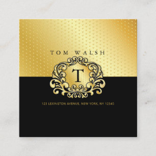 Elegante benutzerdefinierte Monogramm Gold Schwarz Quadratische Visitenkarte