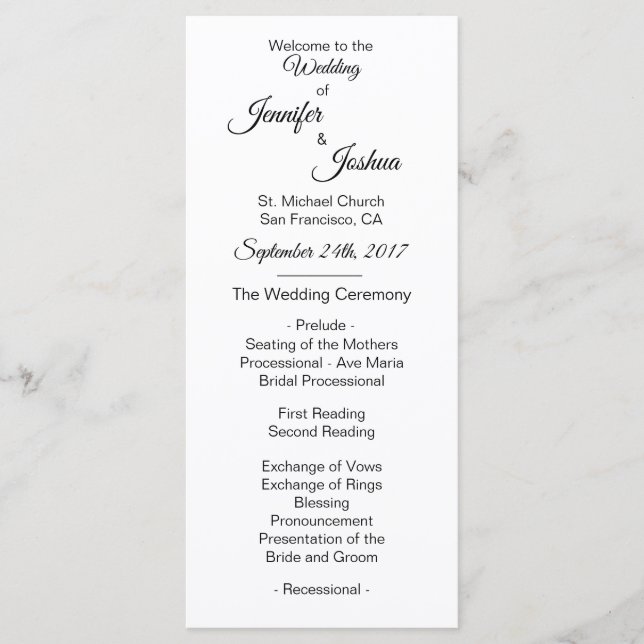 Elegante, benutzerdefinierte White Black Wedding P Programm (Vorderseite)