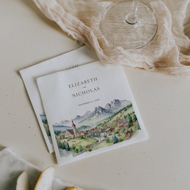 Elegante Bergdorf Stadt | Hochzeit Serviette (Von Creator hochgeladen)