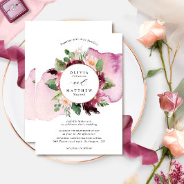 Elegante Berry Blush und Burgunder Blumenhochzeit  Einladung