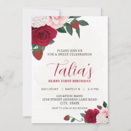 Elegante Berry Rose Erstgeburtstag Party herunterl Einladung