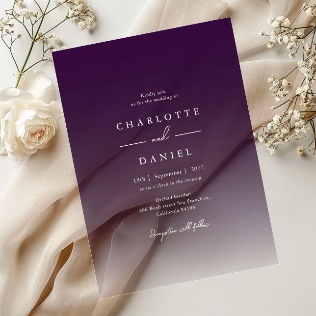Elegante Berry Violet Gradient Akryllische Hochzei Acryleinladungen (Elegant Berry Violet Gradient Acrylic Wedding Acrylic Invitations)