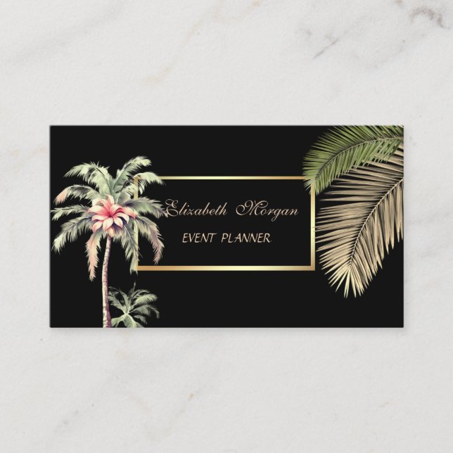 Elegante Berufliche Blume, Schwarz, Rahmen, Palm T Visitenkarte (Vorderseite)