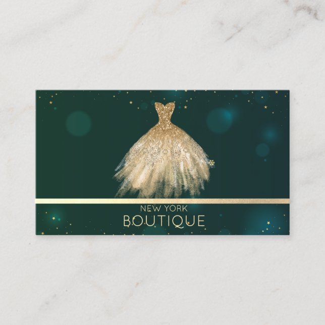 Elegante Berufliche Gold Glitzer Dress Boutique Visitenkarte (Vorderseite)