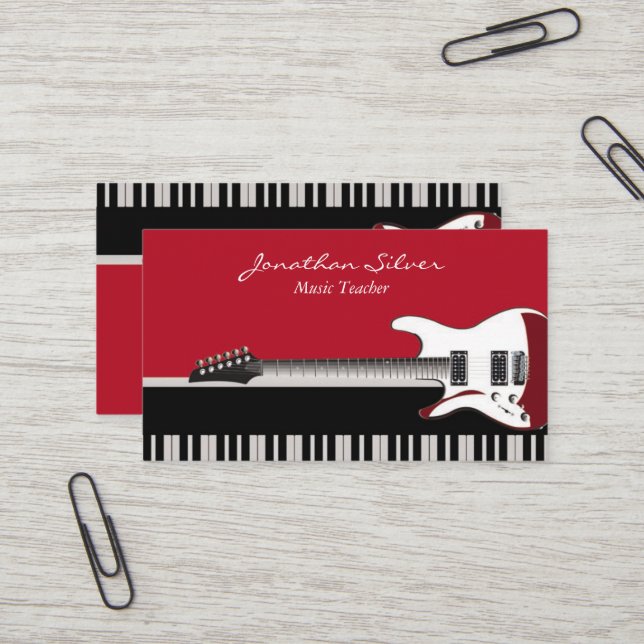 Elegante Berufliche Klaviertasten und Gitarrenmusi Visitenkarte (Vorderseite/Rückseite Beispiel)