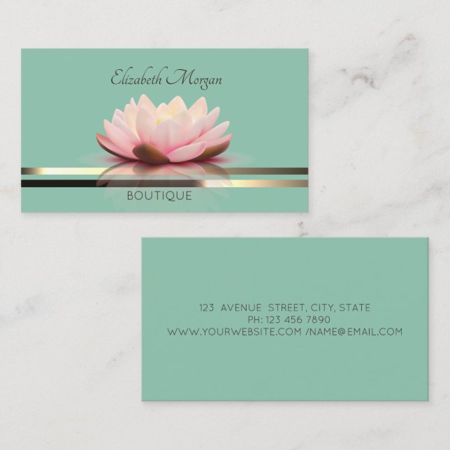 Elegante Berufliche Lotus Streifen Minze Grün Visitenkarte (Vorne/Hinten)