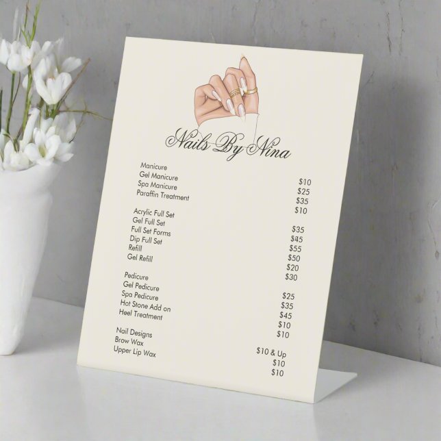 Elegante Berufliche Nail Beauty Salon Preisliste Sockelschild (Von Creator hochgeladen)