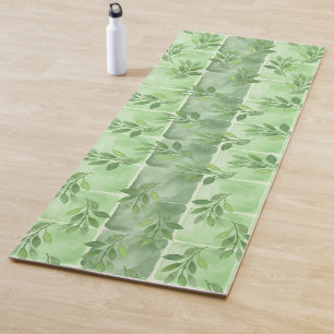 Elegante beruhigende grüne Blatt-Aquarell-Übung Yogamatte