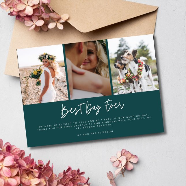 Elegante Best Day Ever Foto Hochzeit Vielen Dank Dankeskarte (Elegant Best Day Ever Photo Wedding Thank You)