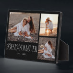 Elegante Best Mama Ever Black Collage Fotoplatte<br><div class="desc">Elegante und einzigartige Foto-Sake-Plakette mit 3 Fotos von Ihnen mit einem Typografie-Text, der "Beste Mutter aller Zeiten" in einer Mischung aus Drehbuch und Serif-Schriftart. Der Hintergrund ist schwarz.</div>