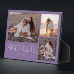 Elegante Best Mama Ever Lila Collage Fotoplatte<br><div class="desc">Elegante und einzigartige Foto-Sake-Plakette mit 3 Fotos von Ihnen mit einem Typografie-Text, der "Beste Mutter aller Zeiten" in einer Mischung aus Drehbuch und Serif-Schriftart. Der Hintergrund ist lila.</div>