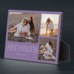Elegante Best Mama Ever Lila Collage Fotoplatte<br><div class="desc">Elegante und einzigartige Foto-Sake-Plakette mit 3 Fotos von Ihnen mit einem Typografie-Text, der "Beste Mutter aller Zeiten" in einer Mischung aus Drehbuch und Serif-Schriftart. Der Hintergrund ist lila.</div>
