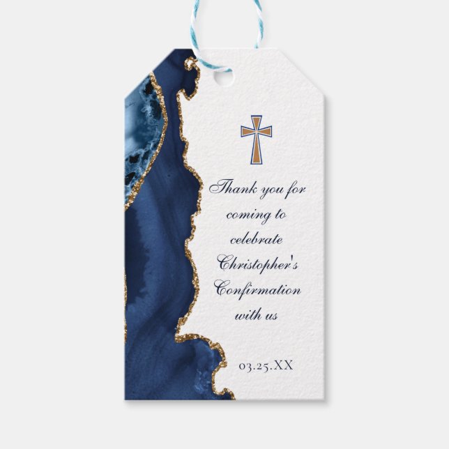 Elegante Bestätigung Cross Navy Blue Gold Agate Geschenkanhänger (Vorderseite)