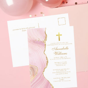 Elegante Bestätigung Cross Pink Gold Einladung Postkarte
