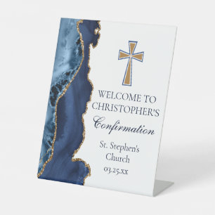 Elegante Bestätigung Navy Blue Gold Willkommen Sockelschild